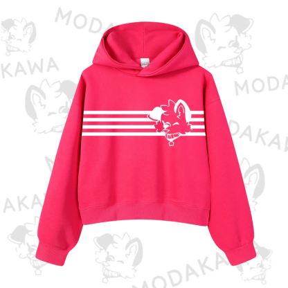 Modakawa Dog Graphic Stripe Cropped Cotton Hoodie - Rose B - 3XL - image 15
