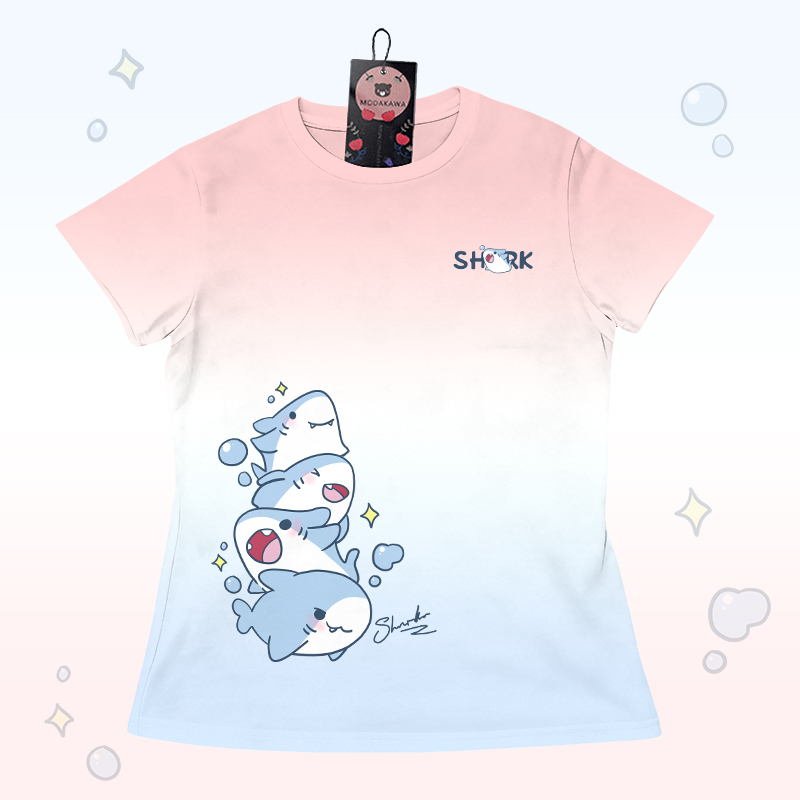 Gradient Shark Graphic T-shirt Letter Graphic Shorts Modakawa Matching Outfit - Pink & Blue T-shirt - 5XL - image 6