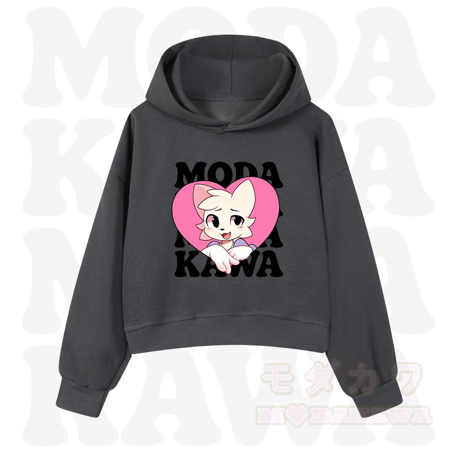  MODAKAWA X zarckets Anime Fox Heart Graphic Hoodie Sweatshirt - Dark Grey&Black - 3XL - image 11