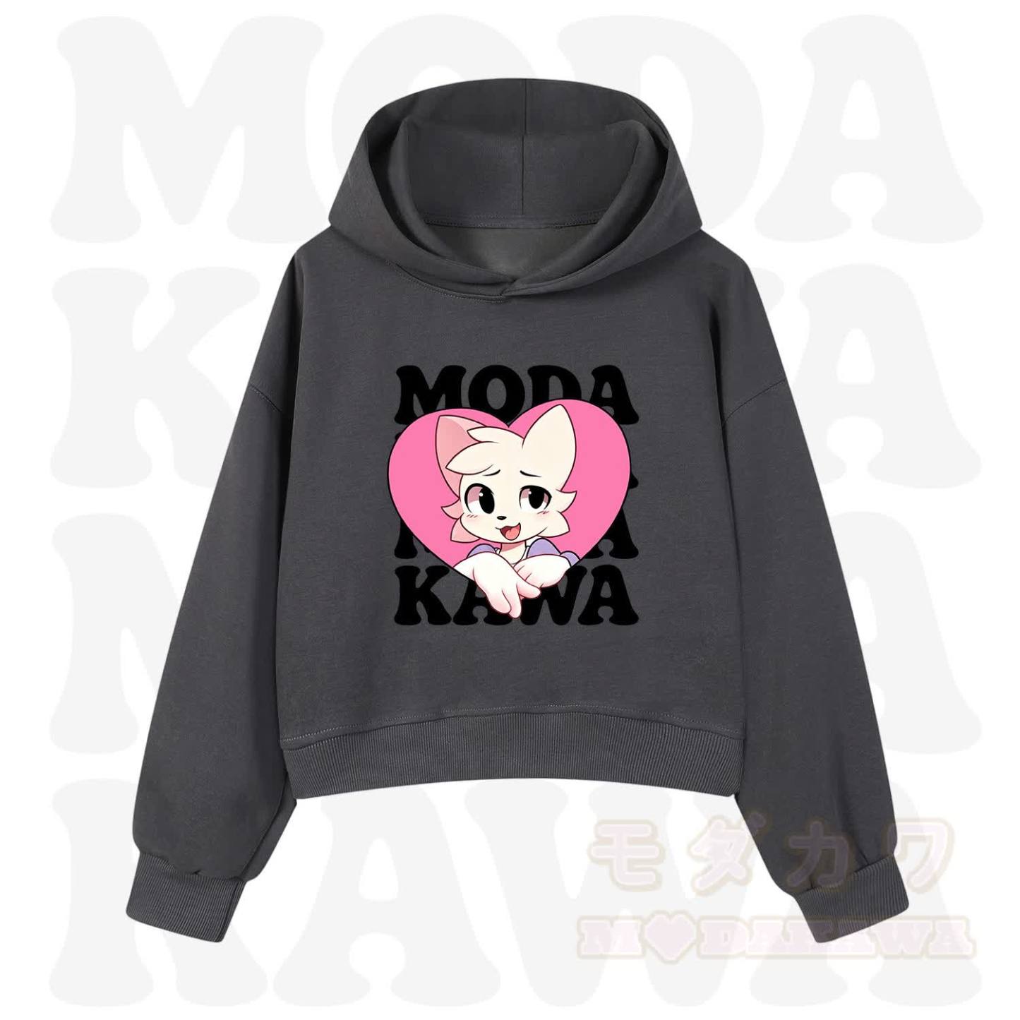  MODAKAWA X zarckets Anime Fox Heart Graphic Hoodie Sweatshirt - Dark Grey&Black - 3XL - image 11