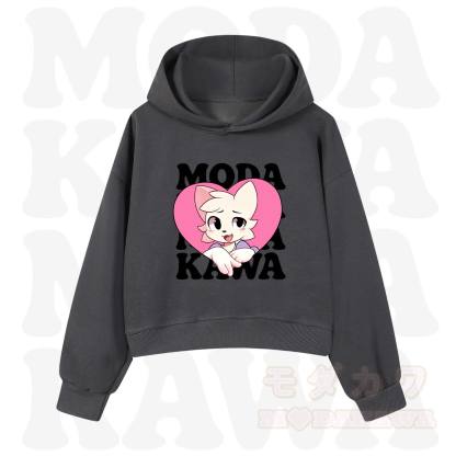  MODAKAWA X zarckets Anime Fox Heart Graphic Hoodie Sweatshirt - Dark Grey&Black - 3XL - image 11