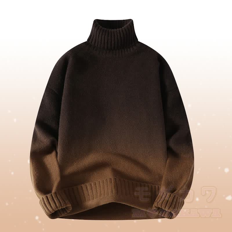 Gradient Knit Turtleneck Sweater Denim Pants Two Pieces - Brown Sweater - 3XL - image 10