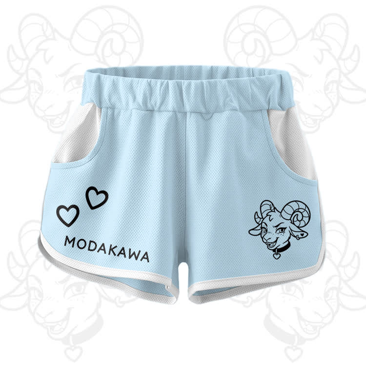 Goat Graphic Crop Tank Sport Top Shorts Modakawa Matching Outfit - Blue Shorts - 5XL - image 7