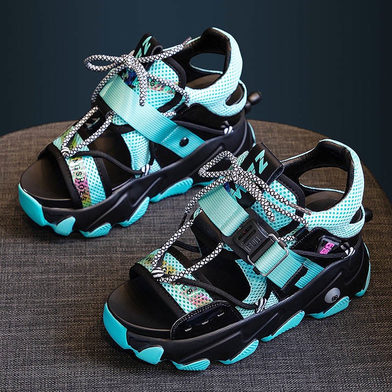 Lace-up Open Toe Platform Sandals - Green - 39 - image 3