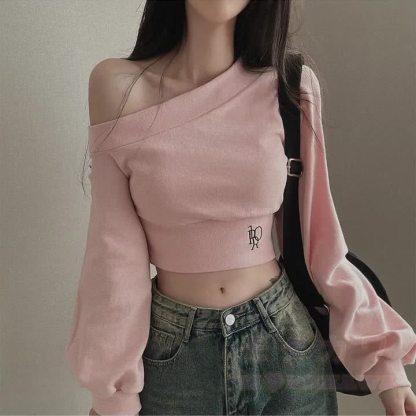 One-Shoulder Waist-Slimming Long Sleeve Sweatshirt - image 7