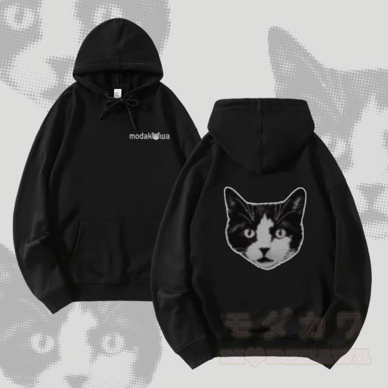 MODAKAWA Shocked Cat Graphic Streetwear Pullover Hoodie - Black - 5XL - image 4