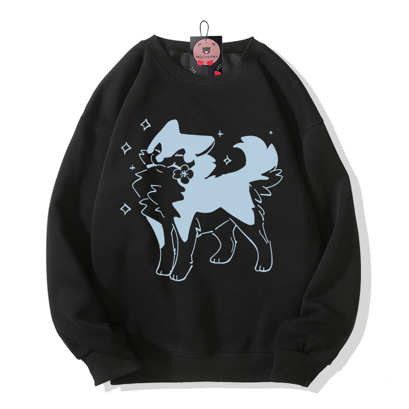 Playful Puppy With Flower Graphic Round Collar Sweatshirt - Black - 5XL - image 3