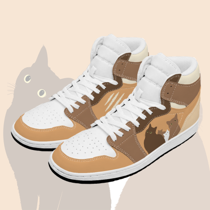 Cat Graphic Modakawa High Top Canvas Shoes - Brown & Yellow - 48 - image 3