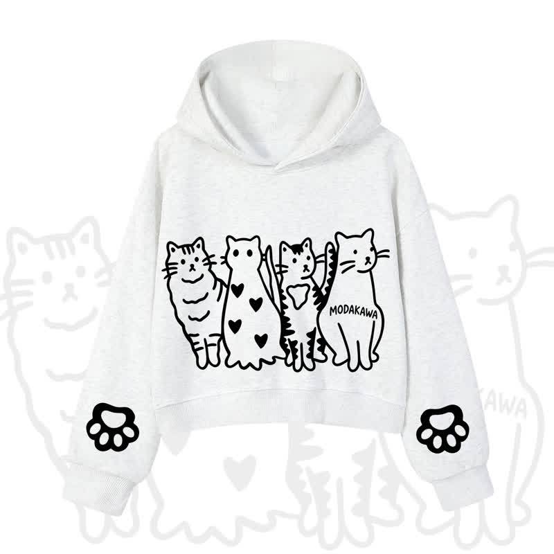 MODAKAWA Cute Cats Paw Sleeves Cropped Cotton Hoodie - Light Gray - 3XL - image 8