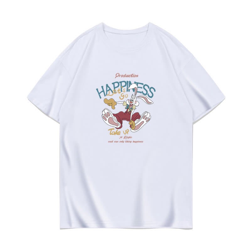Cartoon Bunny Bear Sheep Print Loose T-Shirt - White B - 3XL - image 8