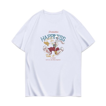Cartoon Bunny Bear Sheep Print Loose T-Shirt - White B - 3XL - image 8