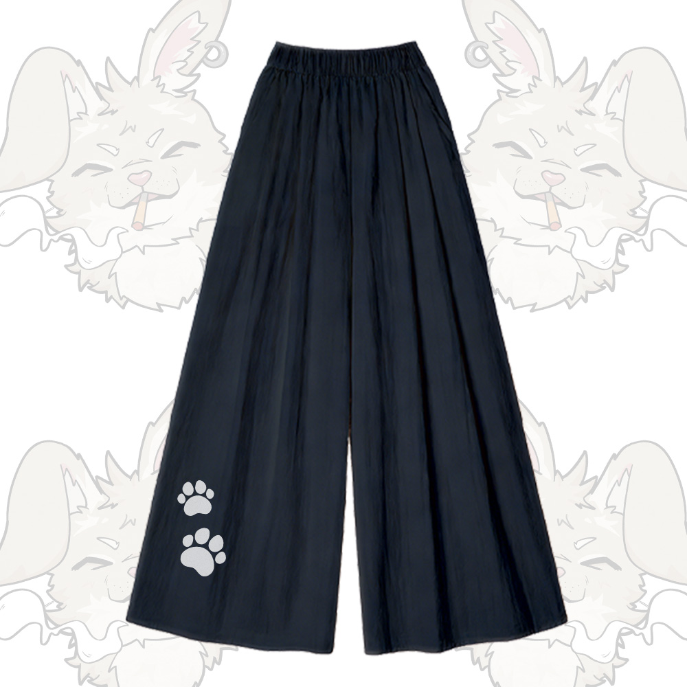 Nabi Smoking Puppy Graphic U-Neck T-shirt Wide Leg Pants Modakawa Matching Outfit - Black Pants - XL - image 6