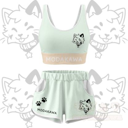 Kitty Graphic Crop Tank Sport Top Shorts Bikini Modakawa Matching Outfit - Green Set - 5XL - image 15