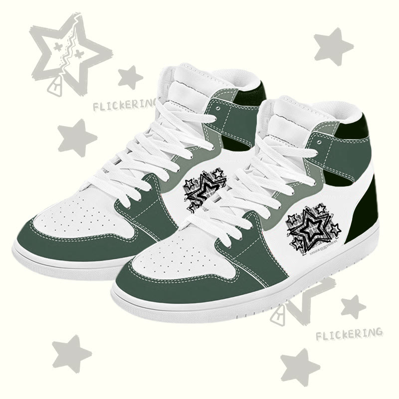 MODAKAWA Star Graphic Color Block High Top Canvas Shoes - Green - 48 - image 2