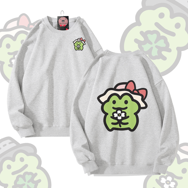 MODAKAWA Cute Frog Graphic Unisex Sweatshirt - Grey - 5XL - image 3