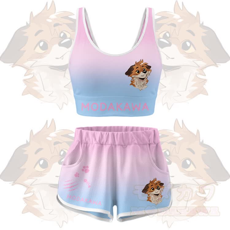 MODAKAWA X atka Fox Graphic Crop Tank Sport Top Shorts Bikini Matching Outfit - Pink Set - 5XL - image 11