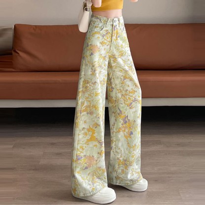 Vintage Flower Print Denim Pants - image 5