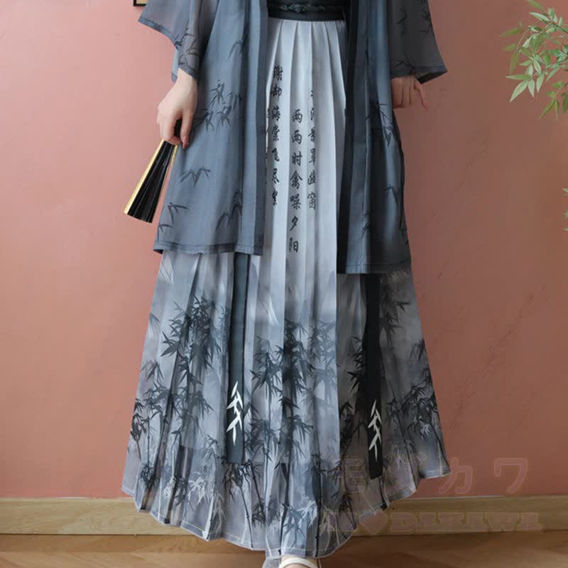 Vintage Ink Print Cami Top Sheer Robe Pleated Skirt Matching Outfit - Black Skirt - XL - image 5