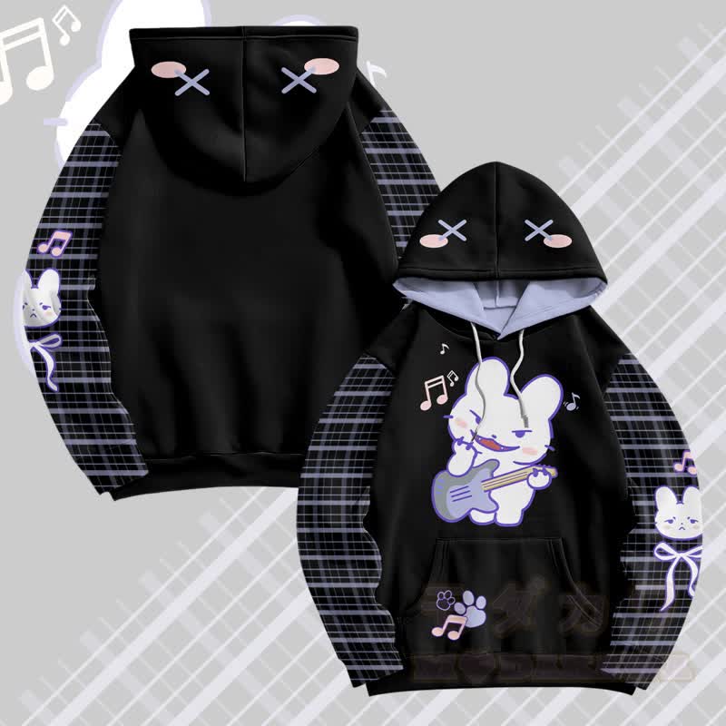 MODAKAWA Guitar Bunny Graphic All Over Print Pullover Hoodie - Black&Purple - 5XL - image 4