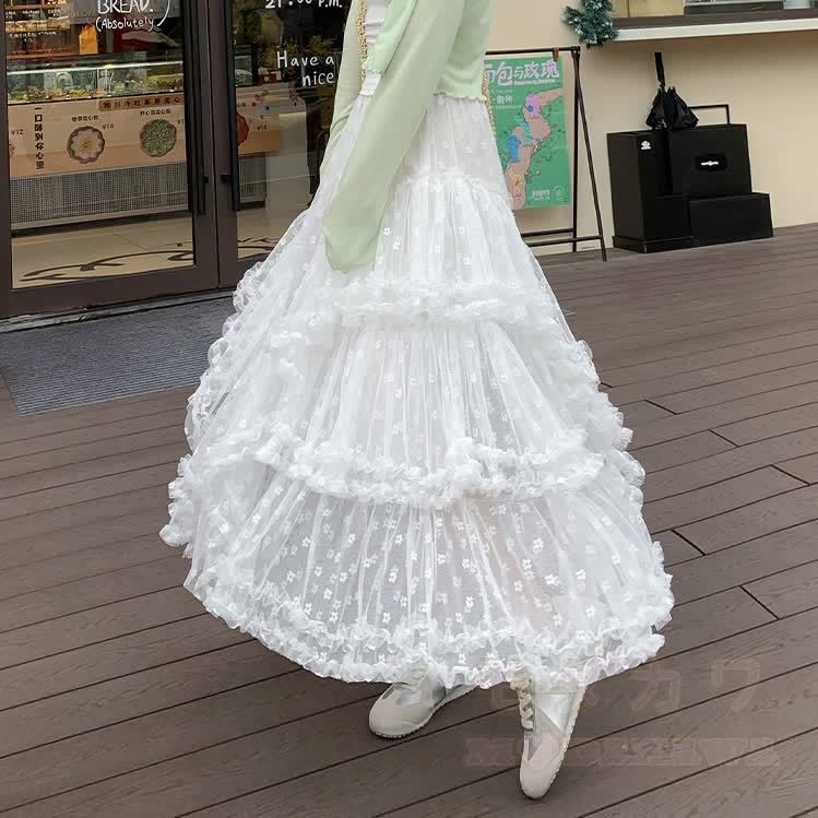 American Style Sweatshirt And White Lace Skirt Two Pieces Set - image 5