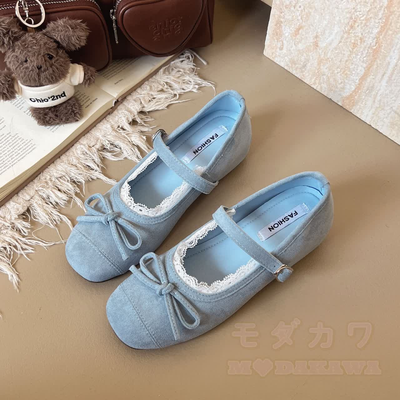 French Style Bow Mary Jane Soft-Soled Shoes - Blue - 40 - image 5