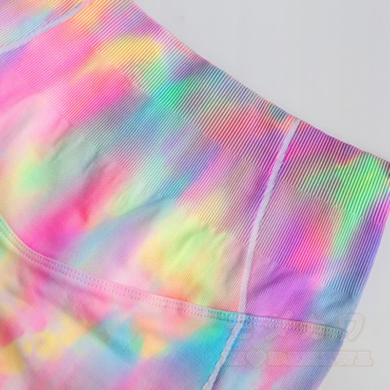 Aurora Print Mesh Crop Tank High Waist Yoga Shorts Two Pieces Set - image 7