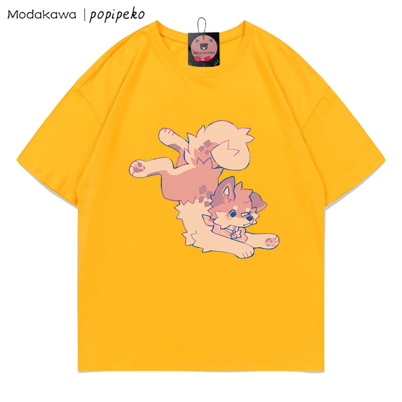 MODAKAWA X popipeko Puppy Print T-shirt - Yellow - 5XL - image 6