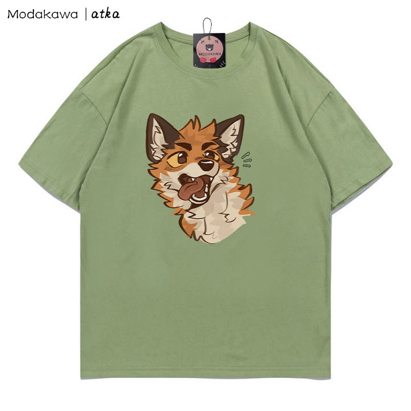 MODAKAWA X atka Playful Fox Face Graphic T-shirt - Green - 5XL - image 8