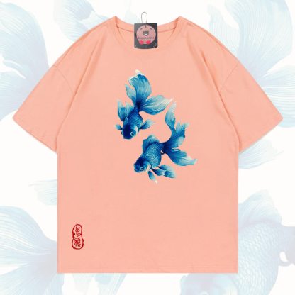 MODAKAWA Fish Graphic 100% Cotton T-shirt - Peach - 5XL - image 12