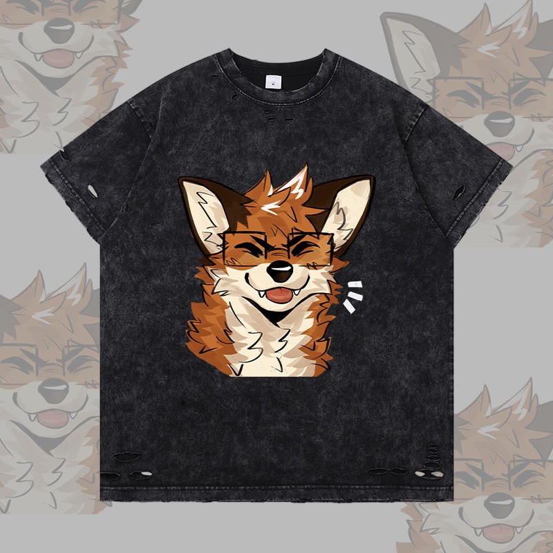MODAKAWA X atka Fox Wearing Glasses Graphic Ripped T-shirt - Black - 2XL - image 3