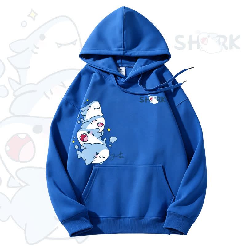 MODAKAWA Cute Shark Graphic Fleece Lined Hoodie - Blue - 3XL - image 11