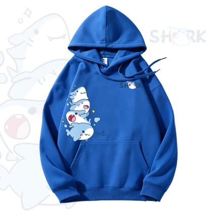 MODAKAWA Cute Shark Graphic Fleece Lined Hoodie - Blue - 3XL - image 11