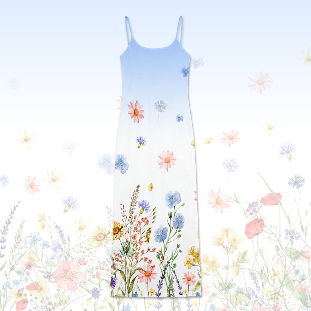 Flowers Graphic Modakawa Gradient Slip Dress - Blue - 5XL - image 3
