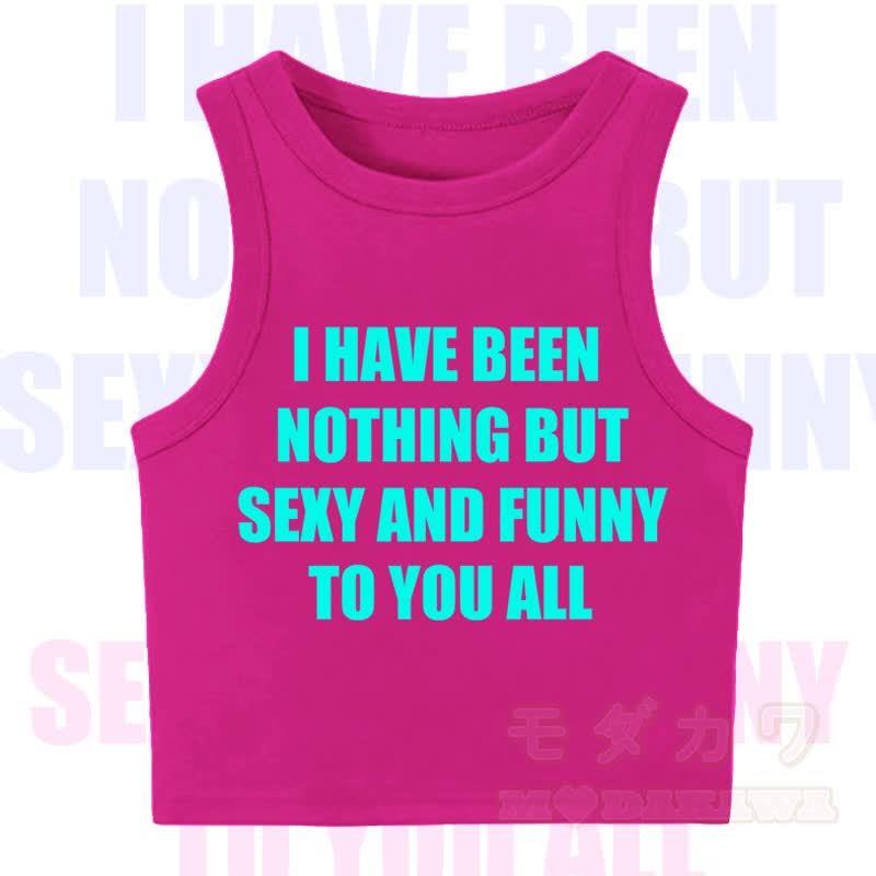 MODAKAWA Letter Print Casual Cropped Tank Top - Dark Pink - XL - image 4