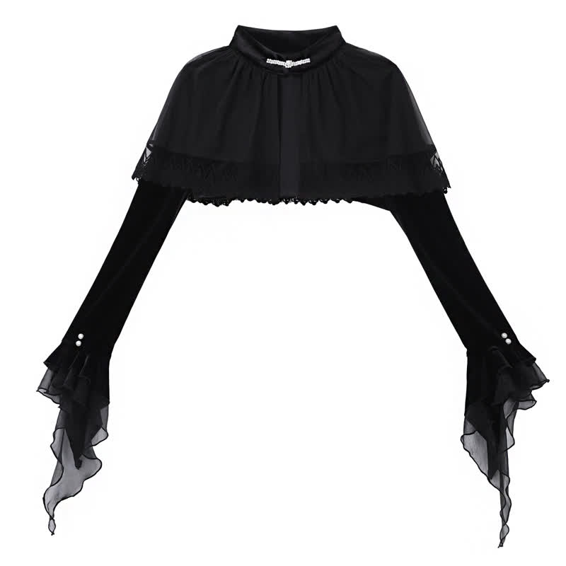  Sweet Romantic Dark Velvet Lace Long Sleeve Top Fishtail Dress⁠ Two Pieces Set - Top - XL - image 9