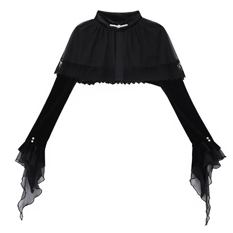  Sweet Romantic Dark Velvet Lace Long Sleeve Top Fishtail Dress⁠ Two Pieces Set - Top - XL - image 9