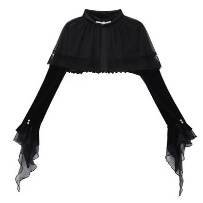  Sweet Romantic Dark Velvet Lace Long Sleeve Top Fishtail Dress⁠ Two Pieces Set - Top - XL - image 9