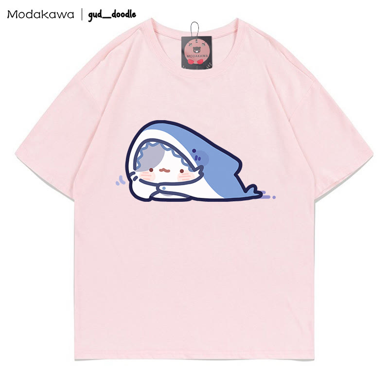 MODAKAWA X gud_doodle Kitty Shark Print T-shirt - Pink - 5XL - image 7