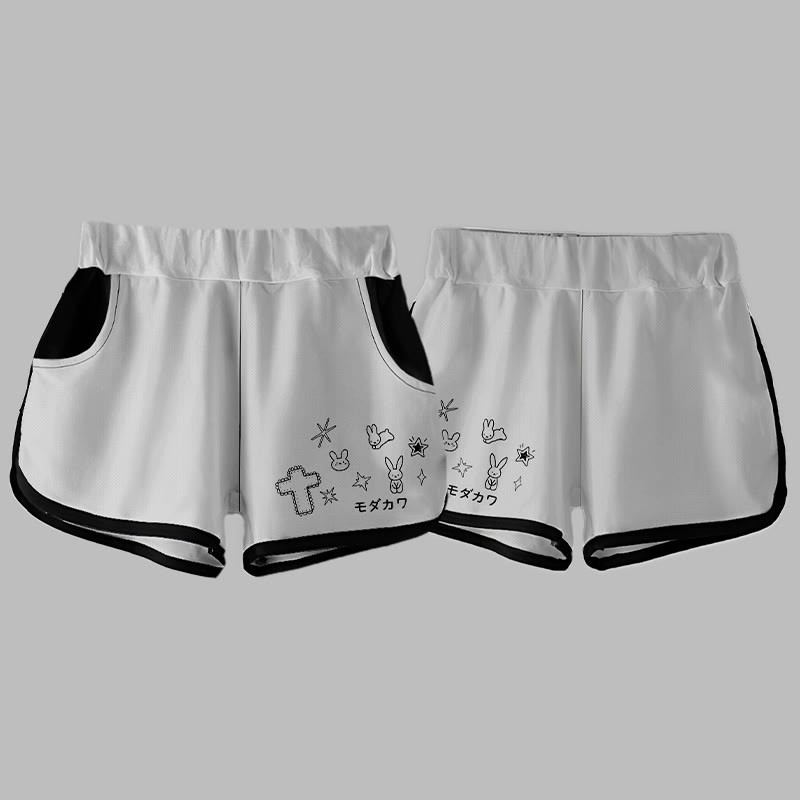 Modakawa Bunny Star Cross Letter Print Casual Shorts - image 6