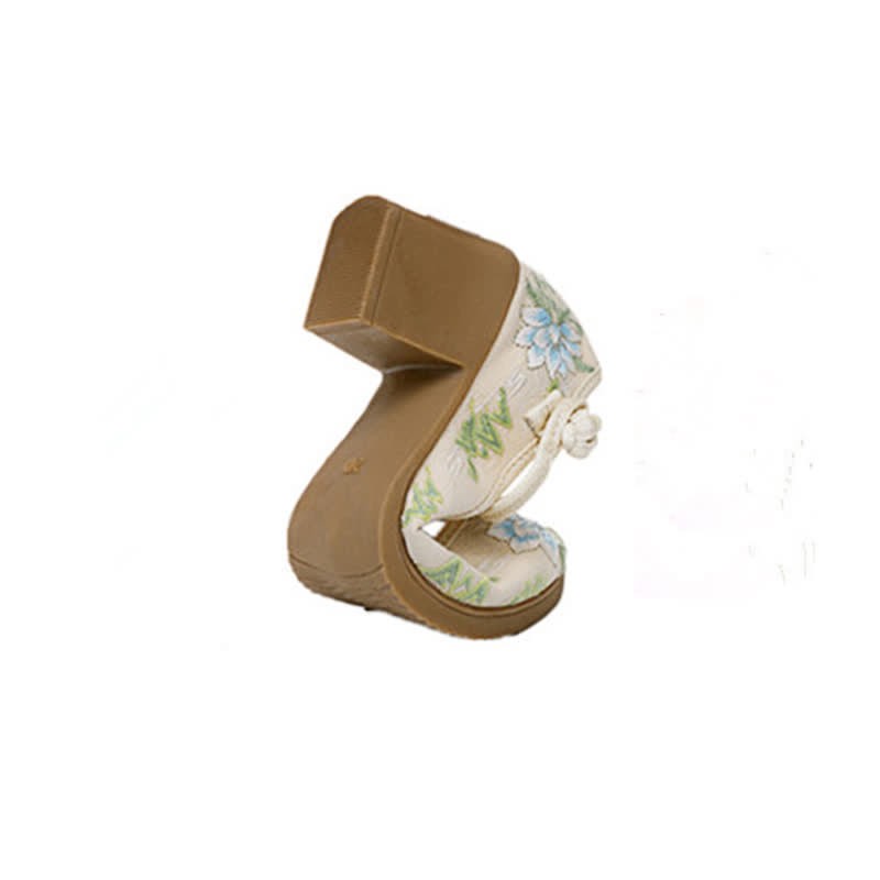 Vintage Floral Embroidery Canvas High Heel Shoes - image 13