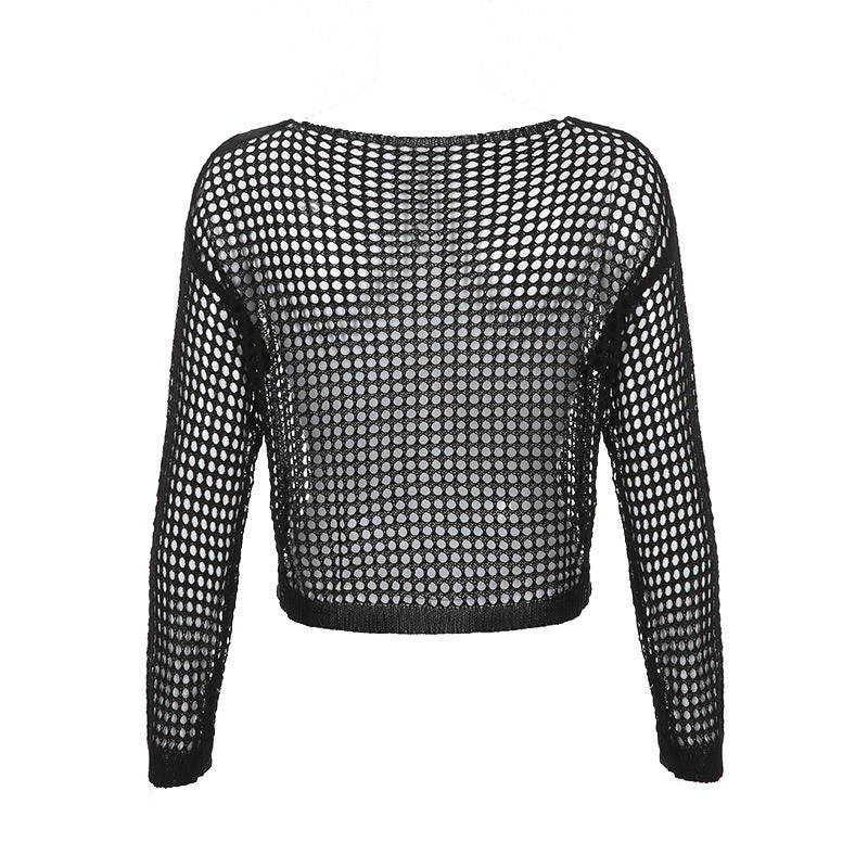 Loose Hollow Out See Through Mesh Crochet Crop Top - image 5