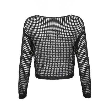 Loose Hollow Out See Through Mesh Crochet Crop Top - image 5