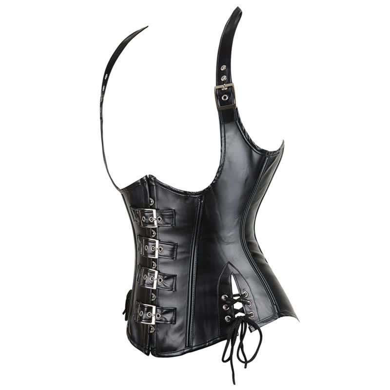 Steampunk Halter Lace Up PU Corset Tops - image 7