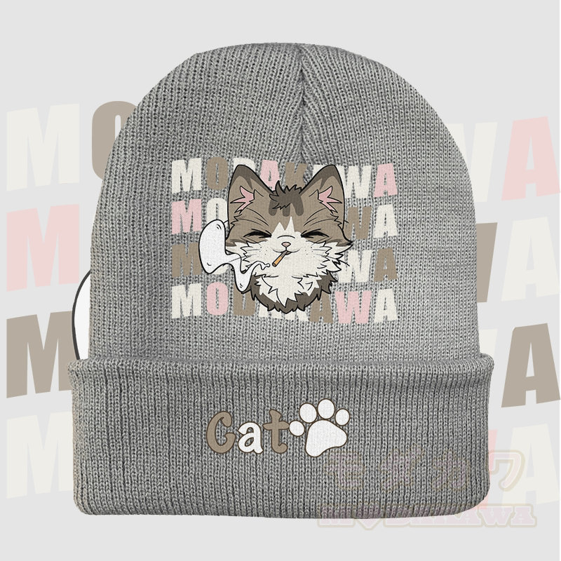 MODAKAWA Smoking Kitty Graphic Knitted Hat - Grey - 36-60 cm - image 3