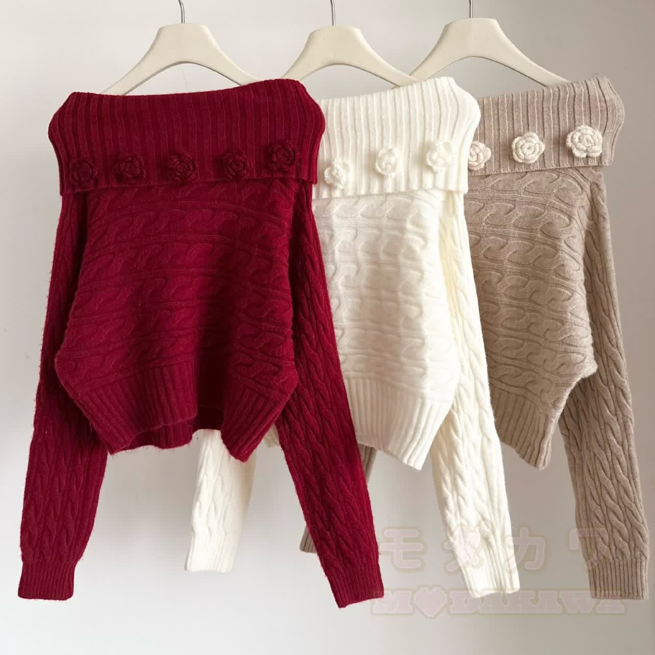 Chic Off Shoulder 3D Floral Knit Top - image 11