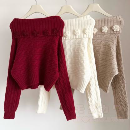 Chic Off Shoulder 3D Floral Knit Top - image 11