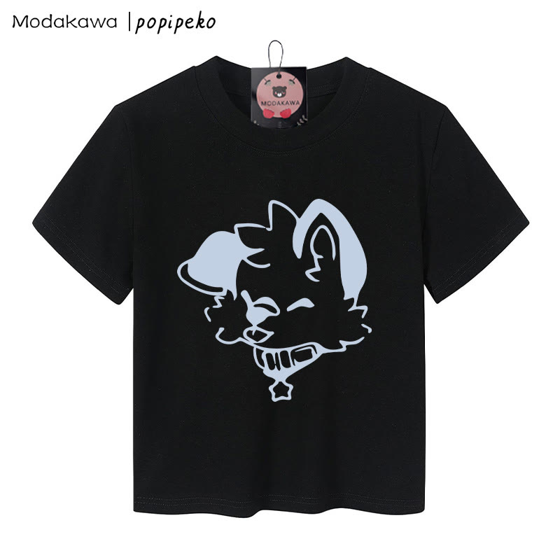 MODAKAWA X popipeko Puppy Graphic Women's Cropped T-Shirt 92% Combed Cotton Crop Top - Black - XL - image 4