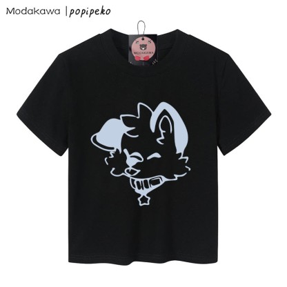 MODAKAWA X popipeko Puppy Graphic Women's Cropped T-Shirt 92% Combed Cotton Crop Top - Black - XL - image 4