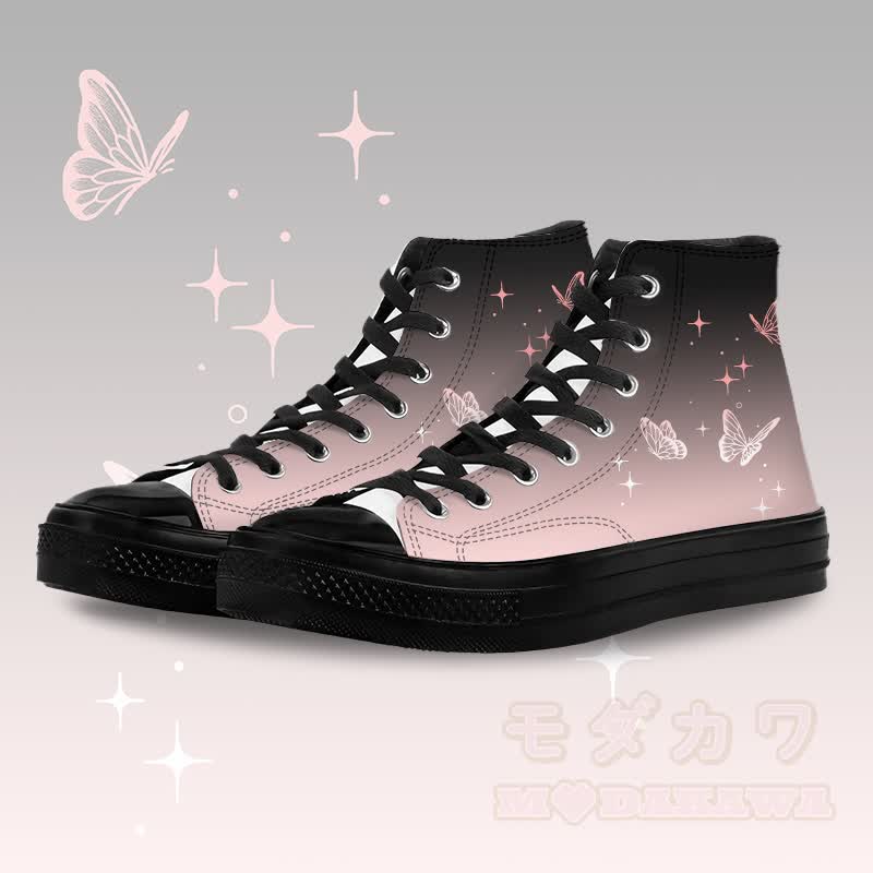 Butterfly Graphic Modakawa Gradient High Top Canvas Shoes - Black A - 45 - image 3