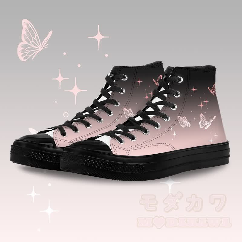 Butterfly Graphic Modakawa Gradient High Top Canvas Shoes - Black A - 45 - image 3
